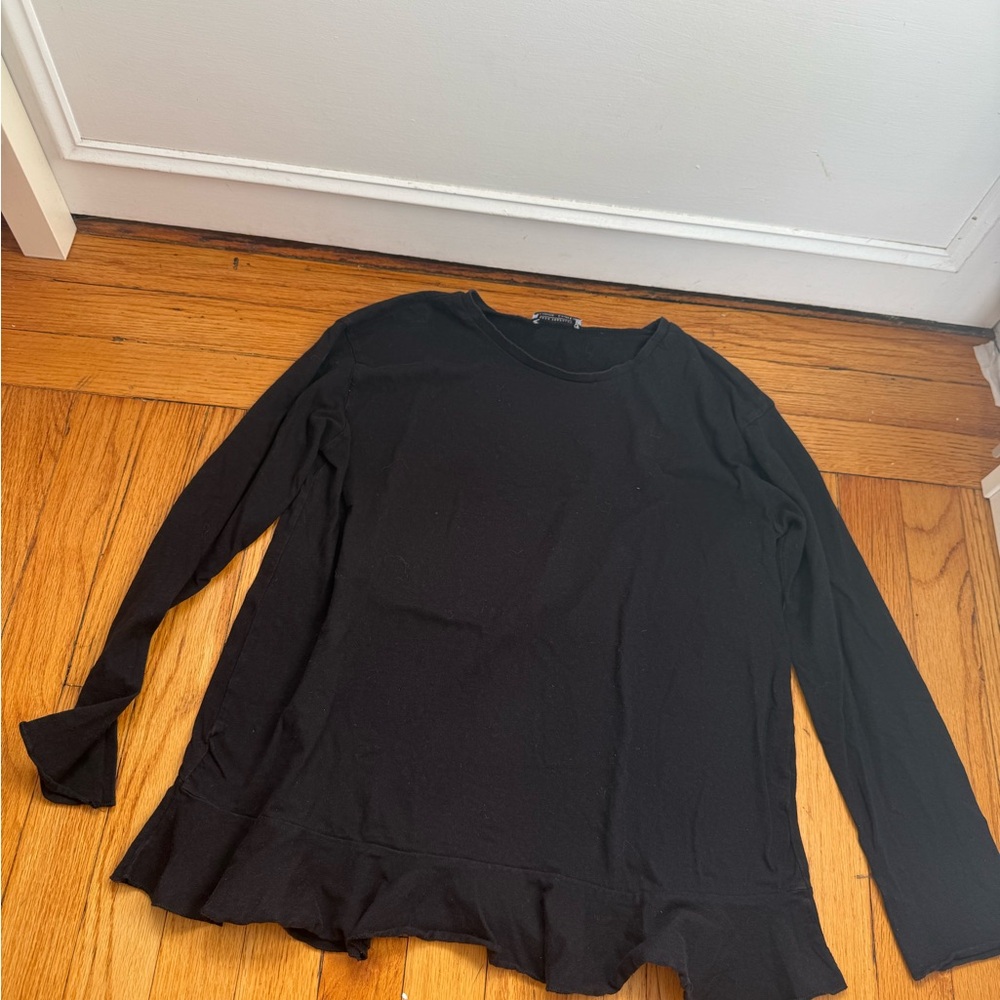 Zara Black Ruffle Hem Long Sleeve Blouse